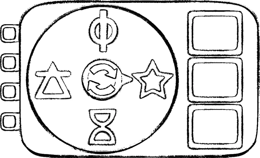 Symbol wheel and answer buttons diagram